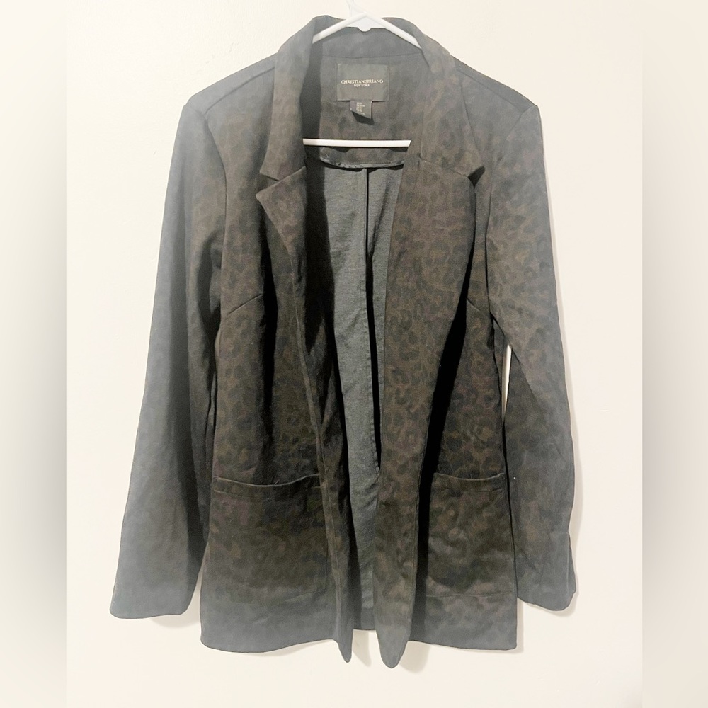 Christian Siriano Dark Cheetah Print Open Front Blazer w/ Front Pockets